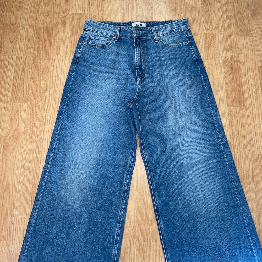 Paige EUC Anessa 31 Wide Leg Raw Hem Denim Jeans Sz 31 - Picture 4 of 10